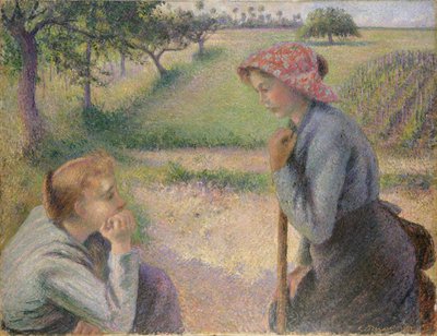 Twee jonge boerinnen door Camille Jacob Pissarro